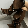 High Heel Long Boots for Women Botte Winter Boots Shoes Botas Mujer Thin Heeled Pointed Denim Metal Button Shoe Zapatos De Mujer