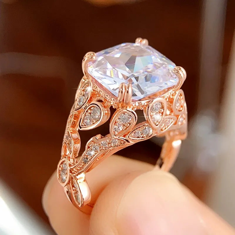 Huitan Creative Hollow Design Gorgeous Cubic Zirconia Rings for Women Rose Gold Color/Silver Color Wedding Party Trendy Jewelry