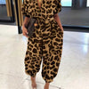 Summer Fashion V-Neck Button Lace-Up Jumpsuit Short Sleeve Loose Playsuit Overalls Women Elegant Leopard Print Pocket Rompers