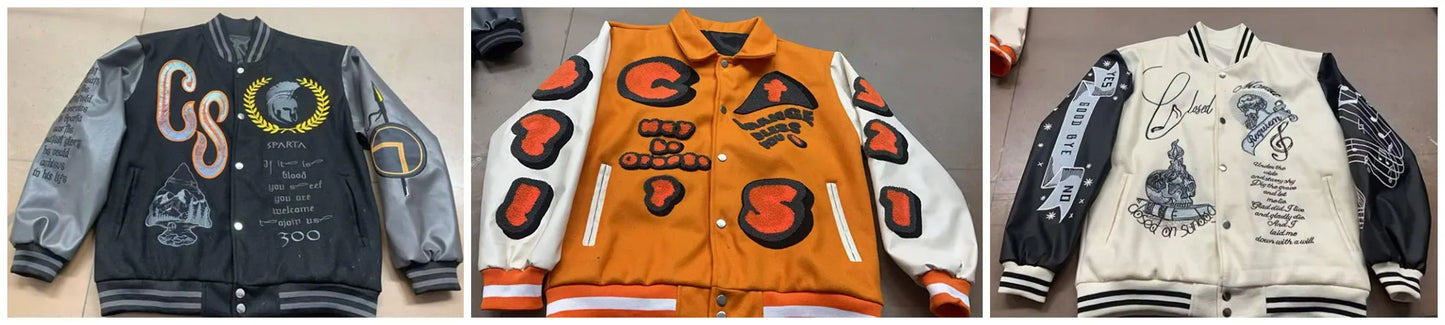 Bestickte College Jacke Herren PU-Lederärmel Oversized Bomberjacken Damen Baseball Mäntel Streetwear Herren Kleidung