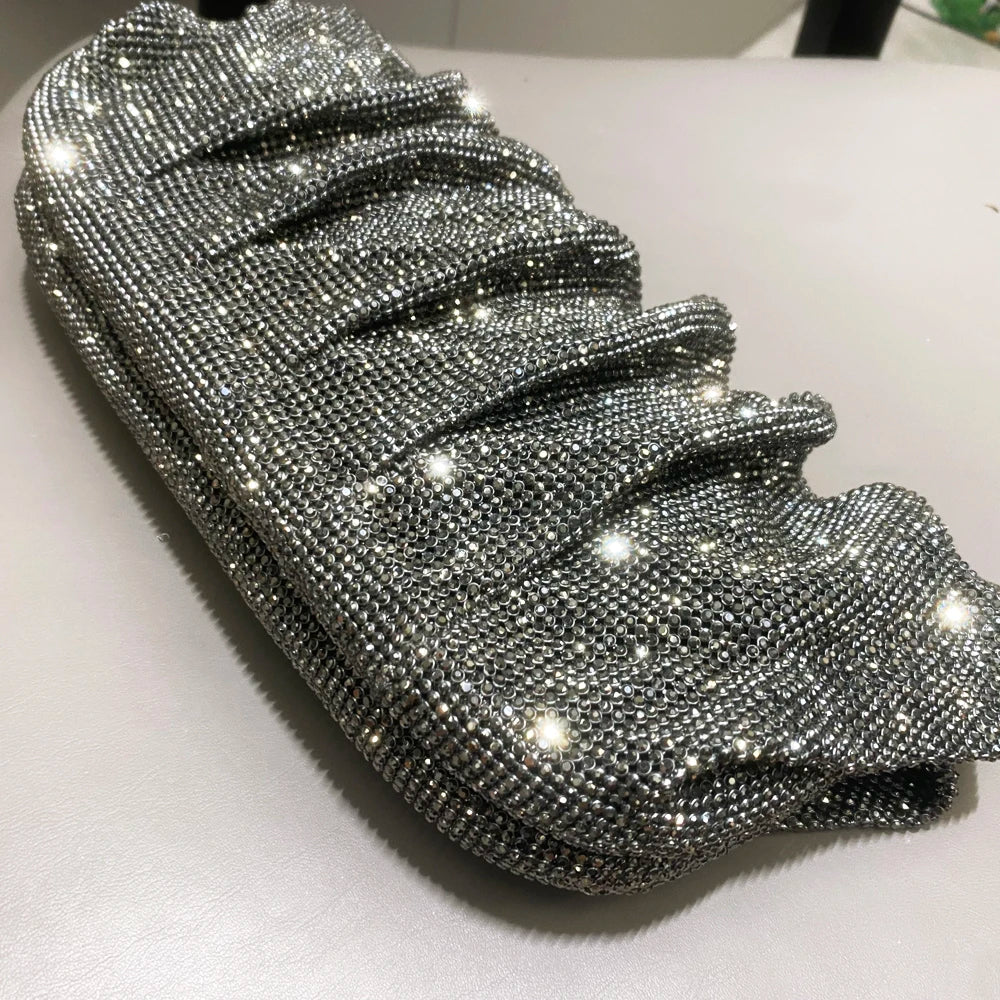Shiny Rhinestones Handmade Evening Clutch Bags New Folds Purses and Handbags Luxury Designer Wedding Party High Quality