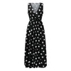 Elastic Waist V Neck Long Dress Sleeveless Print Side Slit Evening Party Dress Ladies Round Dot Printing Casual Sweet dress