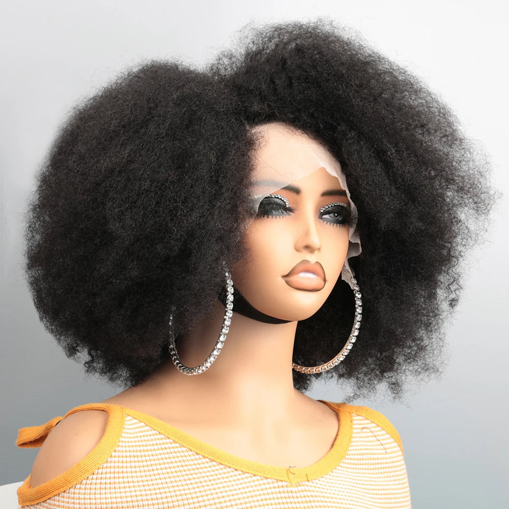 Afro Kinky Curly Transparent Lace Front Perücke Brasilianisches Remy Echthaar Lace Natürlicher Haaransatz 13X4X2 Afro Short Bob Echthaar Perücke
