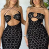 Nibber Solid Color Hanging Neck Maxi Dress Sexy Hollow Women Perspective Bag Hips Robe Female Street Trendy Dresses Clothing