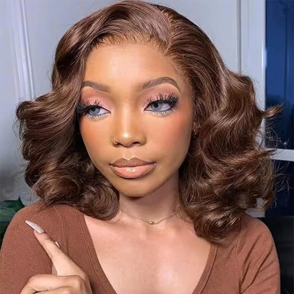 4/350 Highlight Loose Fumi Human Hair Wigs Short Loose Bouncy Curly Bob Wigs 13x4 Lace Front Wear to go Glueless Wigs For Women