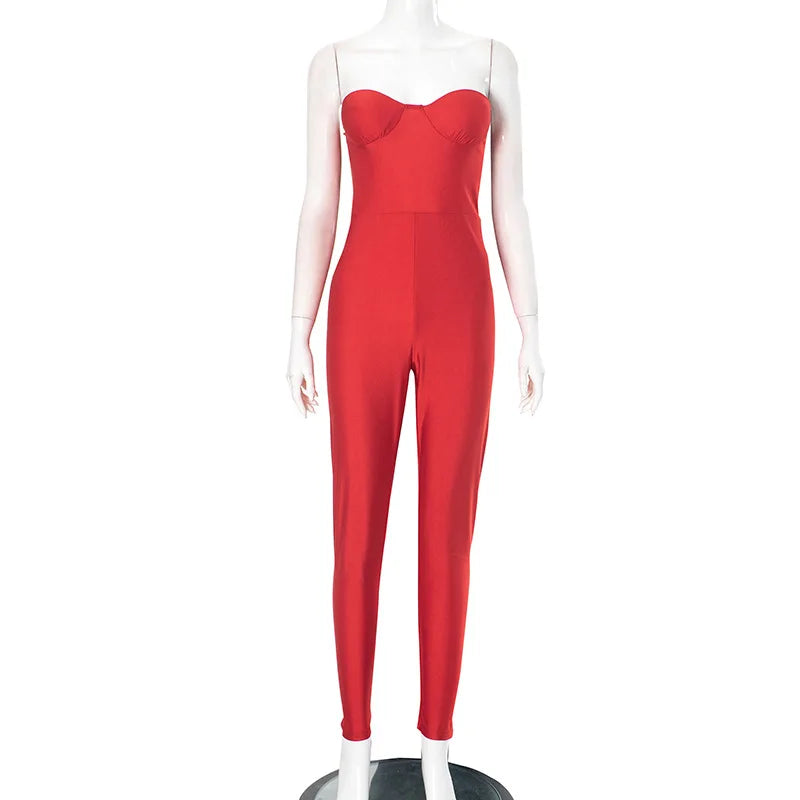 Black White Red Streetwear Tunics High Waist Overalls New Women Backless One Piece Jumpsuits Sexy Sleeveless Strapless Playsuits