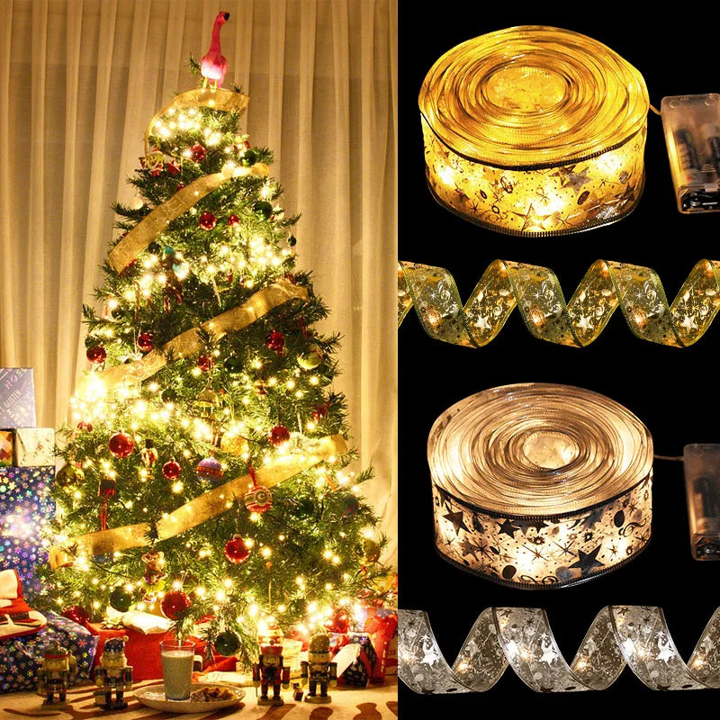 Weihnachtsdekoration LED-Band Lichter Weihnachtsbaumschmuck DIY-Spitzenschleifen Lichterkette Navidad Heimdekoration Neujahr 2023