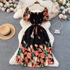 YuooMuoo Fashion Sommer Blumenmuster Langes Kleid Damen Vintage Eckiger Ausschnitt Geraffte Brust Schärpe Bandage Sundress Party Kleider