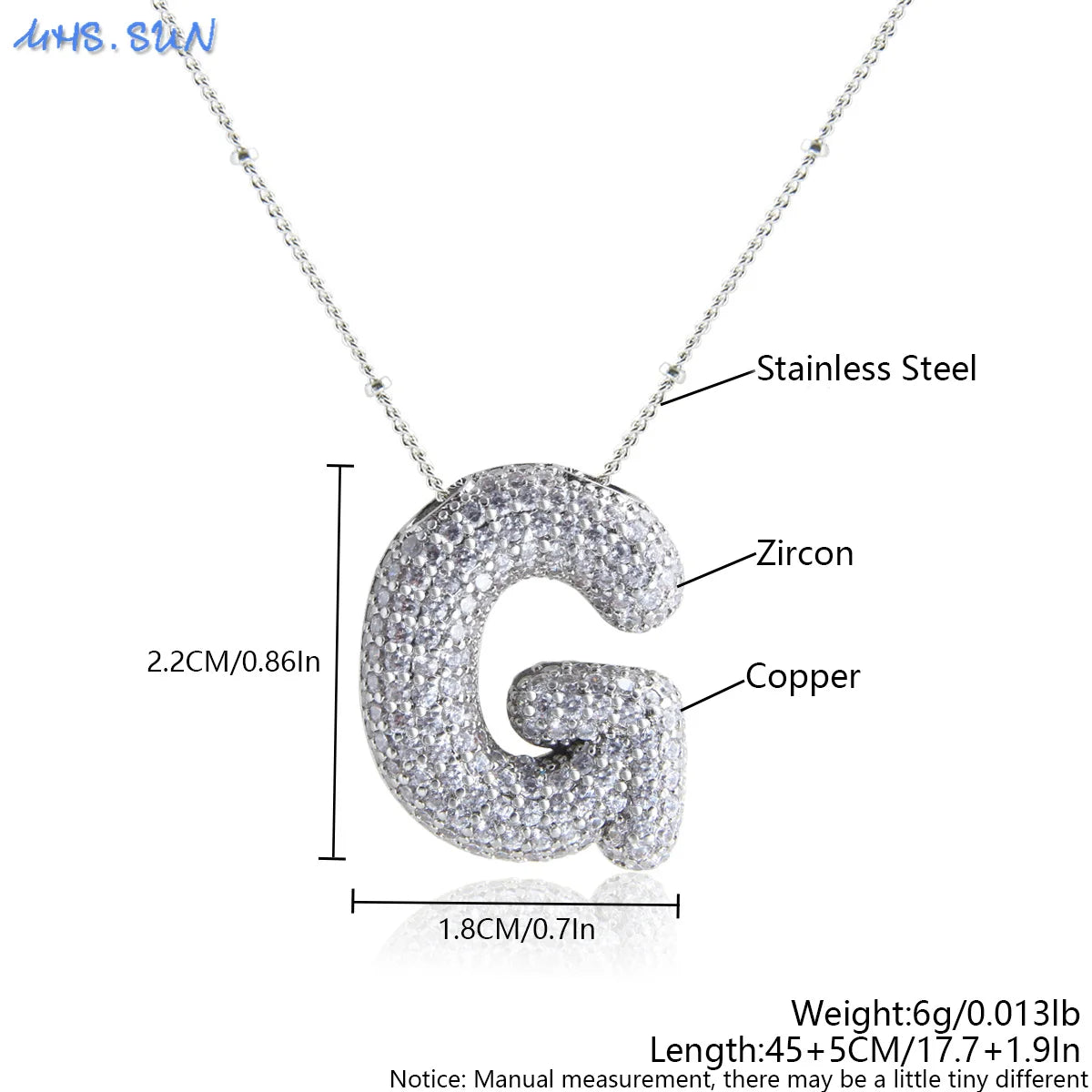 MHS.SUN Hochwertige Bubble Initialenkette Buchstabe A-Z Silberfarbene Zirkon 26 Initialen Ballon Anhänger für Damen Herren Schmuck