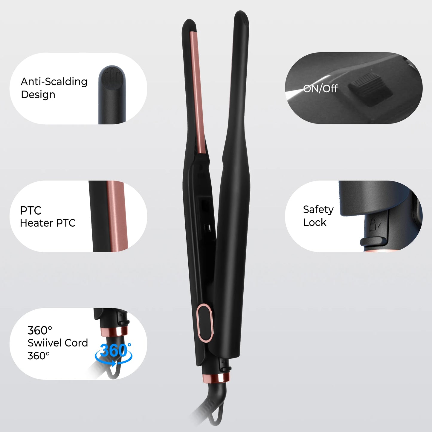 Kleines Glätteisen für kurzes Haar, Temperaturregelbares Stift-Glätteisen, schnelle Aufheizzeit, 3/10 Zoll Bartglätter