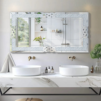 Rechteckiger Wandspiegel Crystal Crush Diamant-Dekor 120x60cm Luxus-Glanz Silberner Spiegel für Wohnzimmer, Schlafzimmer, Flur