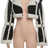 Weird Puss Furry Patchwork Women Crop Jacket Hipster Full Sleeve Open Stitch Hipster Streetwear Warm Outwear Basic Wild Coat