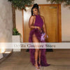 Sexy Slit African Evening Party Birthday Gowns Halter Neck Prom Dresses With Feathers Vestido De Festa Customized