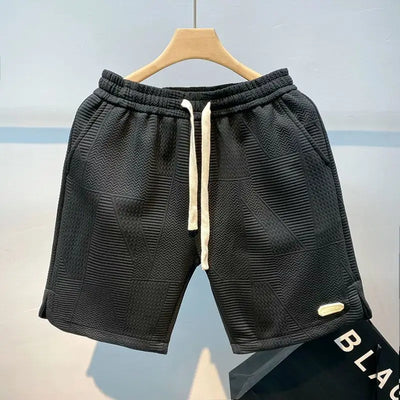 Herren Laufshorts für den Sommer, Freizeithosen, kurze Sporthosen, Wellenmuster, einfarbig, Kordelzug, locker sitzend, schnelltrocknend, Fitnessshorts