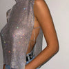 Sexy Rhinestone Backless Party Crop Top Women Glitter Turtleneck TShirt Adjustable Metal Chain Summer Nightculb Diamond Tank Top