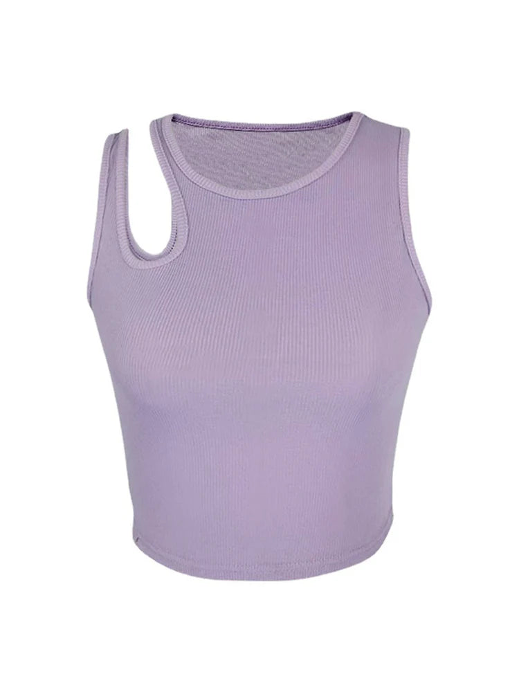 Sexy Rib-knit Tank Top for Women Summer Solid O-neck Sleeveless Crop Tops Street Vintage Korean Fashion Shirt Vest Y2K Clothes