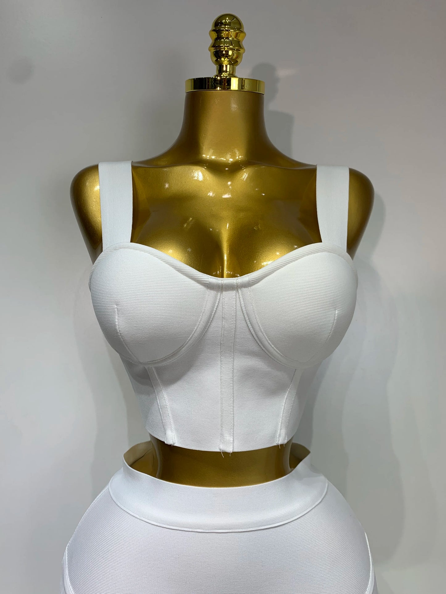 Damen sexy Top kurzer Rock Bodycon Bandage Zweiteiler Sets Weiß Schwarz 2025 Abendparty Luxus Geburtstag Outfit Nachtclub Anzüge