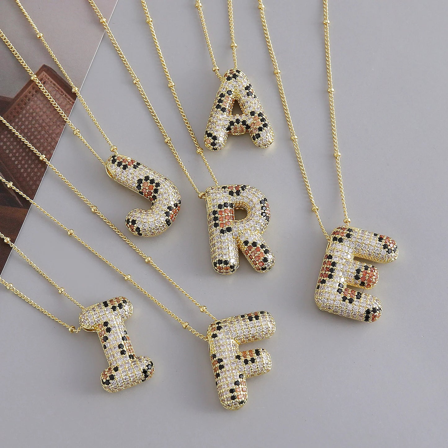 MHS.SUN Neue Leopard Bubble Buchstabenkette Vergoldet Chunky Bubble Zirkon 26 Initialen Anhänger Halskette Frauen Modeschmuck