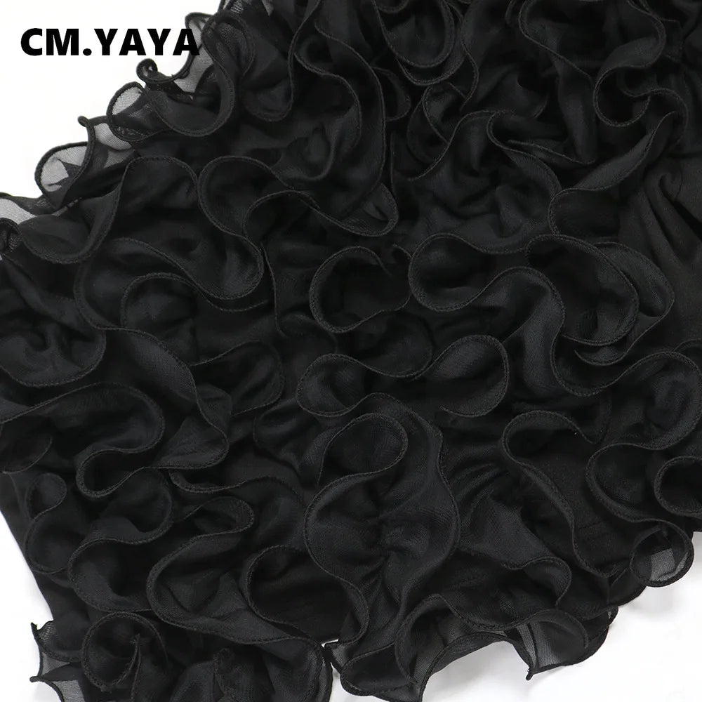 CM.YAYA Damen Rüschen Einärmel Schräger Kragen Tunika Bluse und Hemd Tops 2024 Sommer Streetwear Nachtclub Party Strand Tops