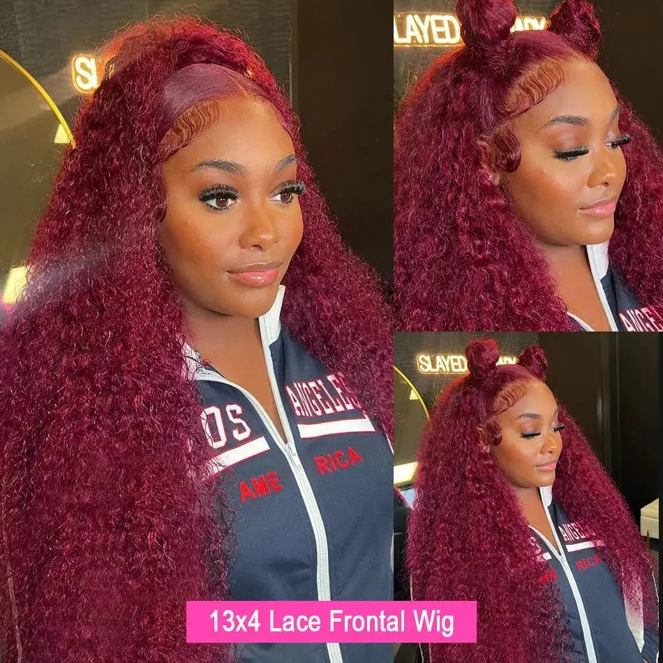 250 Dichte 30 Zoll 13x4 99J Burgundy Deep Wave Lace Front Perücke Lockige Lace Front HD Lace Front Echthaar Perücken für Frauen