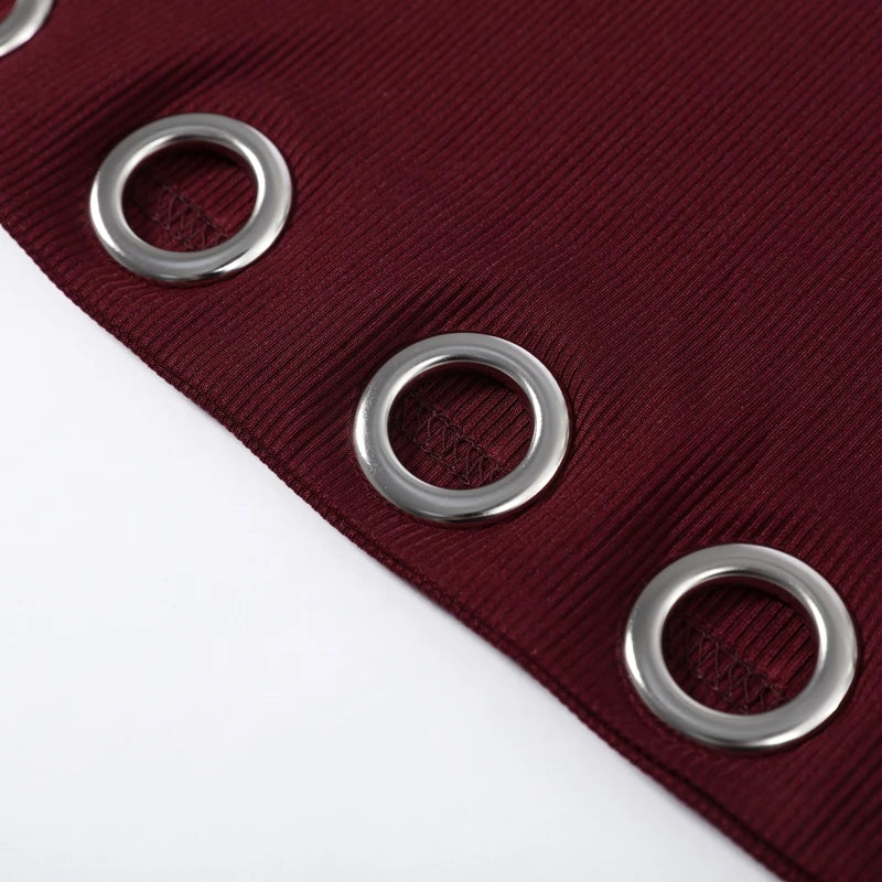 Sexy Halter Metal Ring Cutout Dress Women's O-neck Sleeveless Bodycon Mini Dresses 2026 Summer New Lady Fashion Edgy Party Wear