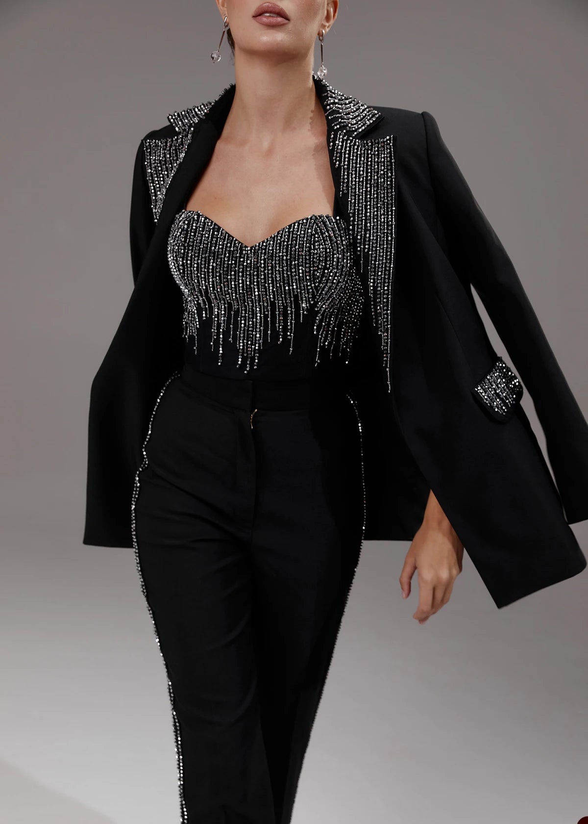 Customize Black Sequins Women Pants Suits Slim Fit Girls Blazer Set 3 Pieces Custom Made Jacket For Lady Party Prom Wedding Wear