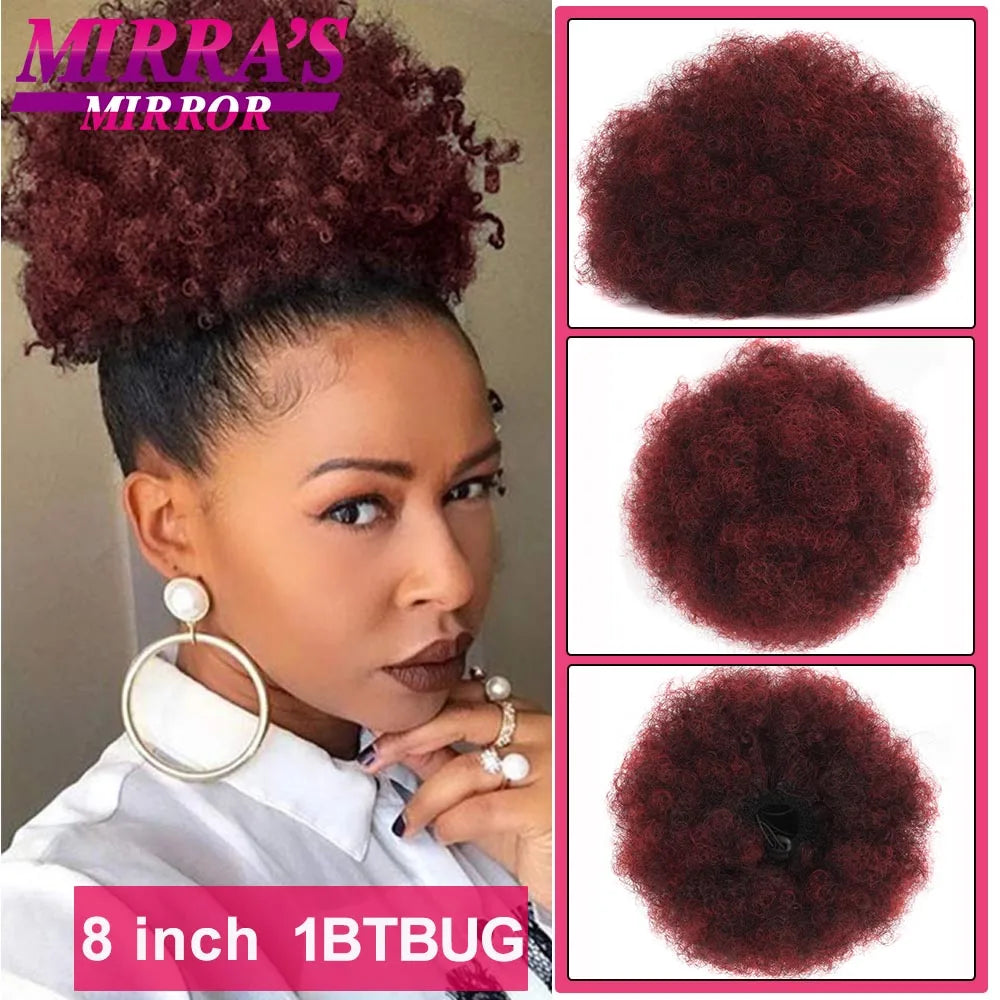 Synthetic Afro Puff Drawstring Ponytail Hair Bun 10 Inch Short Afro Kinkys Curly Afro Bun Extension Hairpieces Large Size
