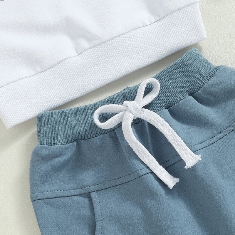 Casual New Baby Boys Long Sleeve Outfits Clothes Fashion Letter Print Sweatshirt Tops Elastic Pants Suit for Baby Fall Clothing