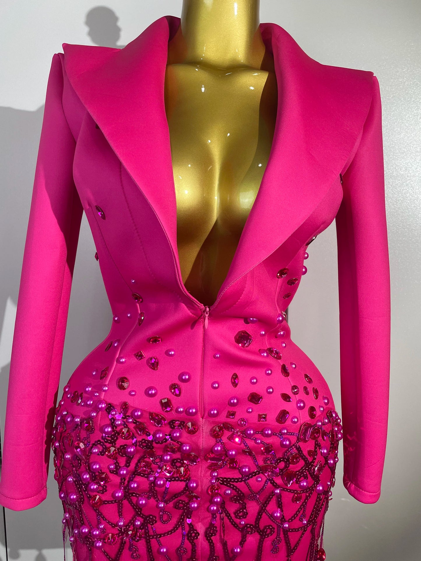 Glitzernde Kristallketten Perlen Langarm Minikleid 2025 Damen Geburtstag Abendparty Nachtclub Outfit Sängerin Hochzeitskostüm