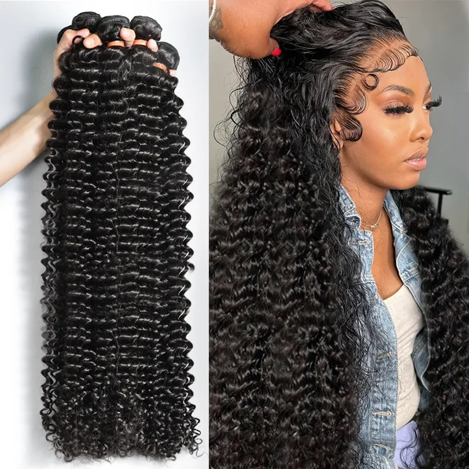 Deep Wave Human Hair Bundles 3/4 Bundles Deal Malaysian Hair Weaves 100% Rew Curly Human Hair Extensions 8-40 inch Virgin Hair