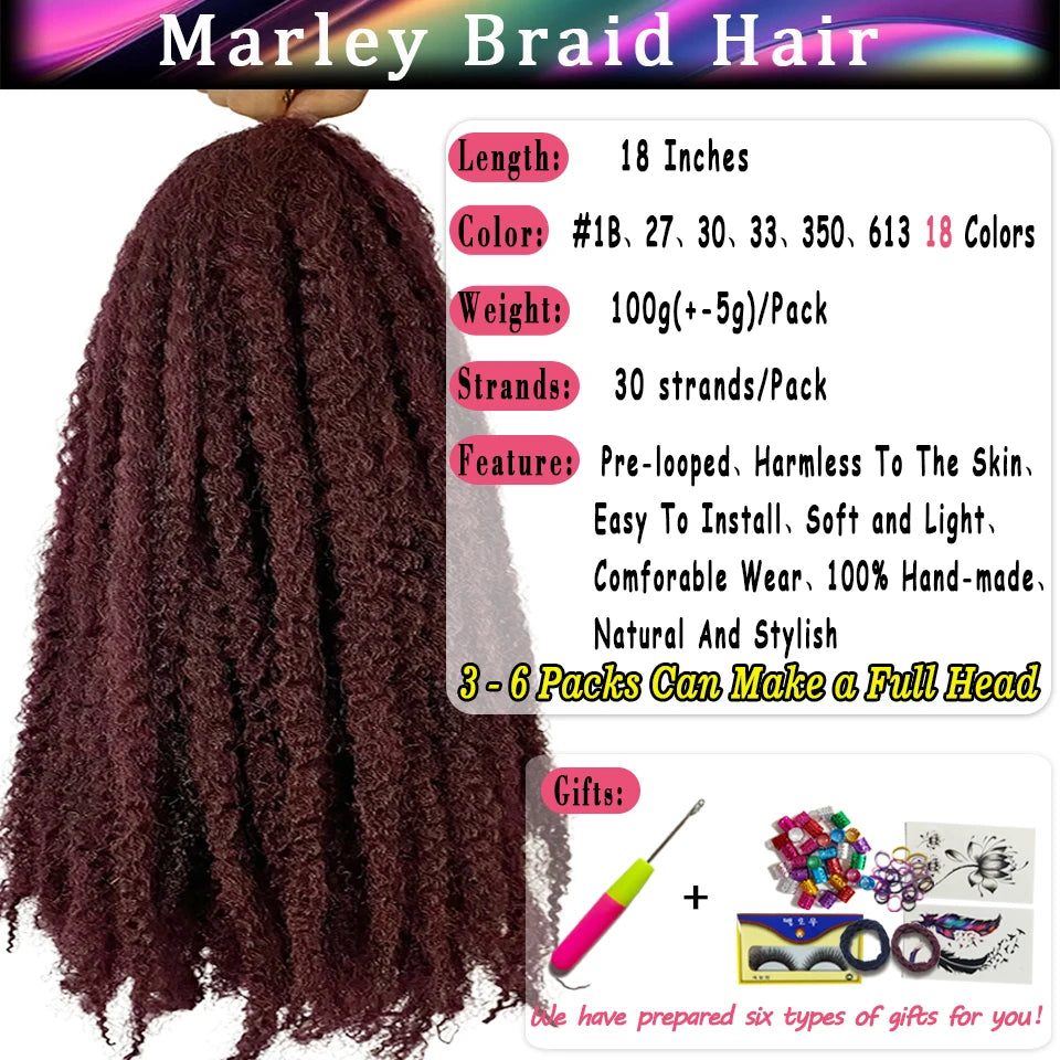 Yeaful 18 Inch Synthetic Marley Twist Braiding Hair Red Black Brown Ginger Bug Blonde #4 Pre Looped Marley Twists Crochet Hair