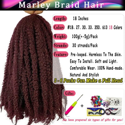 Yeaful 18 Inch Synthetic Marley Twist Braiding Hair Red Black Brown Ginger Bug Blonde #4 Pre Looped Marley Twists Crochet Hair