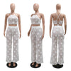 Women Two Piece Pant Sets Sexy Hollow Out Vest Sleeveless Tanks Tops Splice Long Pants Drawstring Streetwear Summer 2025