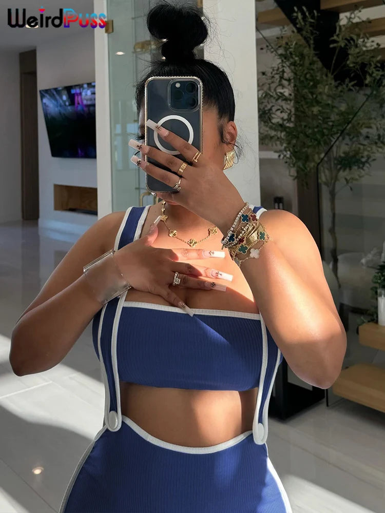 Weird Puss Summer Trend 2-teiliges Set Damen Weißer Saum Trägerloses Oberteil + Trägerkleid Elastische Streetwear-Outfits