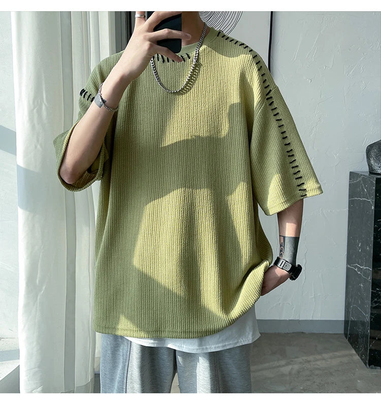 Herren Sommer Qualität T-Shirts Manuelle Naht Harajuku Lässiges T-Shirt Für Männer 2023 Neu Neutral Oversize T-Shirts Kurzarm Oberteile