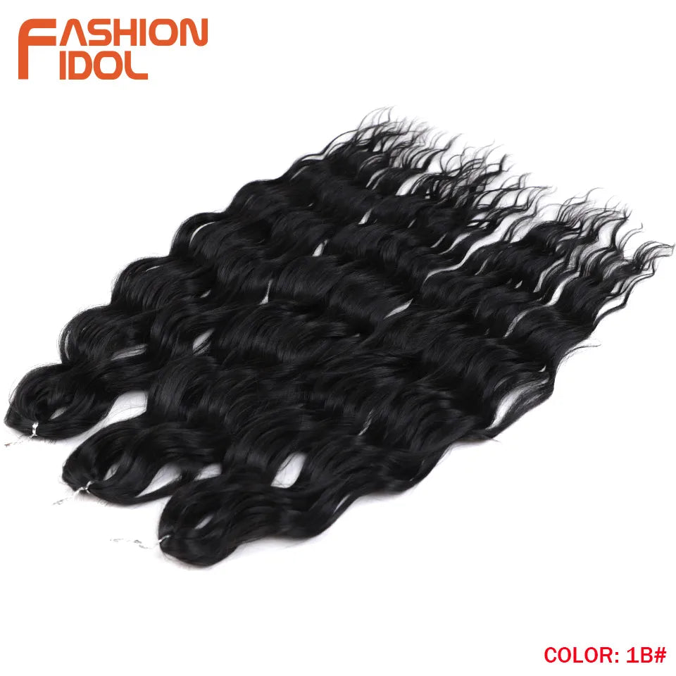 FASHION IDOL 24-Zoll Häkelhaar Synthetische Wasserwelle Flechthaarverlängerungen Ombré Regenbogenfarbe Kunsthaar Deep Wave Lockenhaar