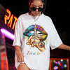 Women's summer casual fashion loose plus size letter lip print pattern printed short sleeved summer T-shirt dress