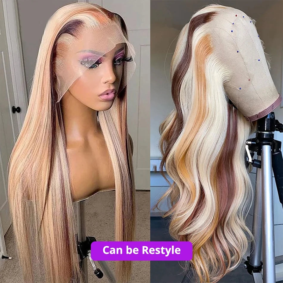 HD Ash Blonde Lace Front Wig 4/613 Highlight Wig 13x4 Colored Brazilian Human Hair Wigs Woman Body Wave 613 HD Lace Frontal Wig
