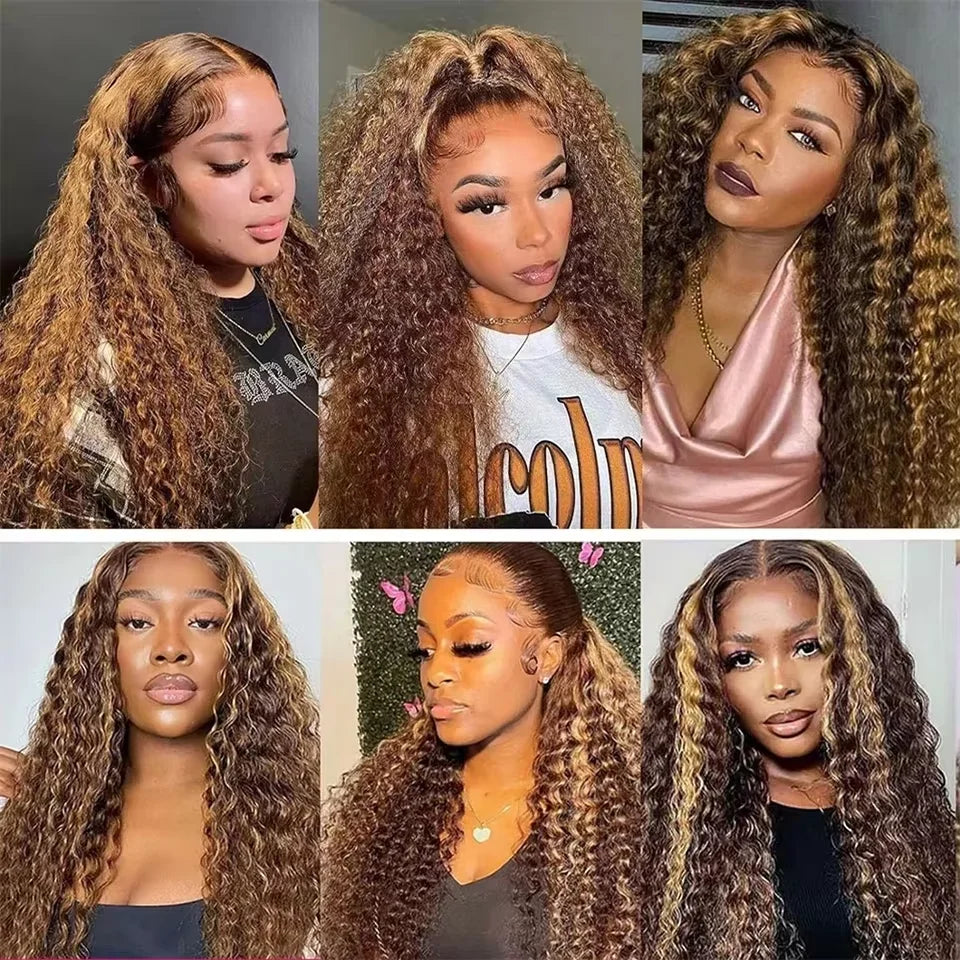 4/27 Highlight Wig Human Hair Deep Wave Hd Lace Wigs 36 Inch Curly Glueless Wigs Human Hair Colored Women Wigs On Clearance Sale