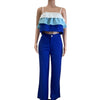 CM.YAYA Fashion Party Women's Set Patchwork Cascading Ruffles Strap Crop Top and Wide Leg Suit 2025 Chic Two 2 Piece Sets Outfit