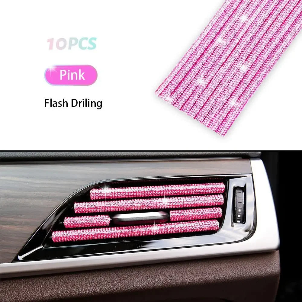 10 Stücke Diamant Auto Klimaanlage Outlet Streifen Bohrer U Form Strass Clip Dekoration Glänzende Kristall Trim Streifen Auto Zubehör