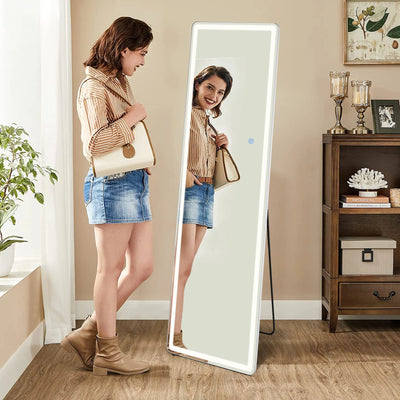 JHK LED 162,56 cm x 53,34 cm Ganzkörperspiegel Steh-, Hänge- oder Wandspiegel mit Ständer Aluminiumlegierungsrahmen für Wohnzimmer