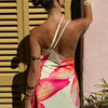 TARUXY Asymmetrisches, sexy bedrucktes Kleid, drapiert, Schwingkragen, Strandurlaub, Minikleid, elegant, ärmellos, Damen, hohe Taille