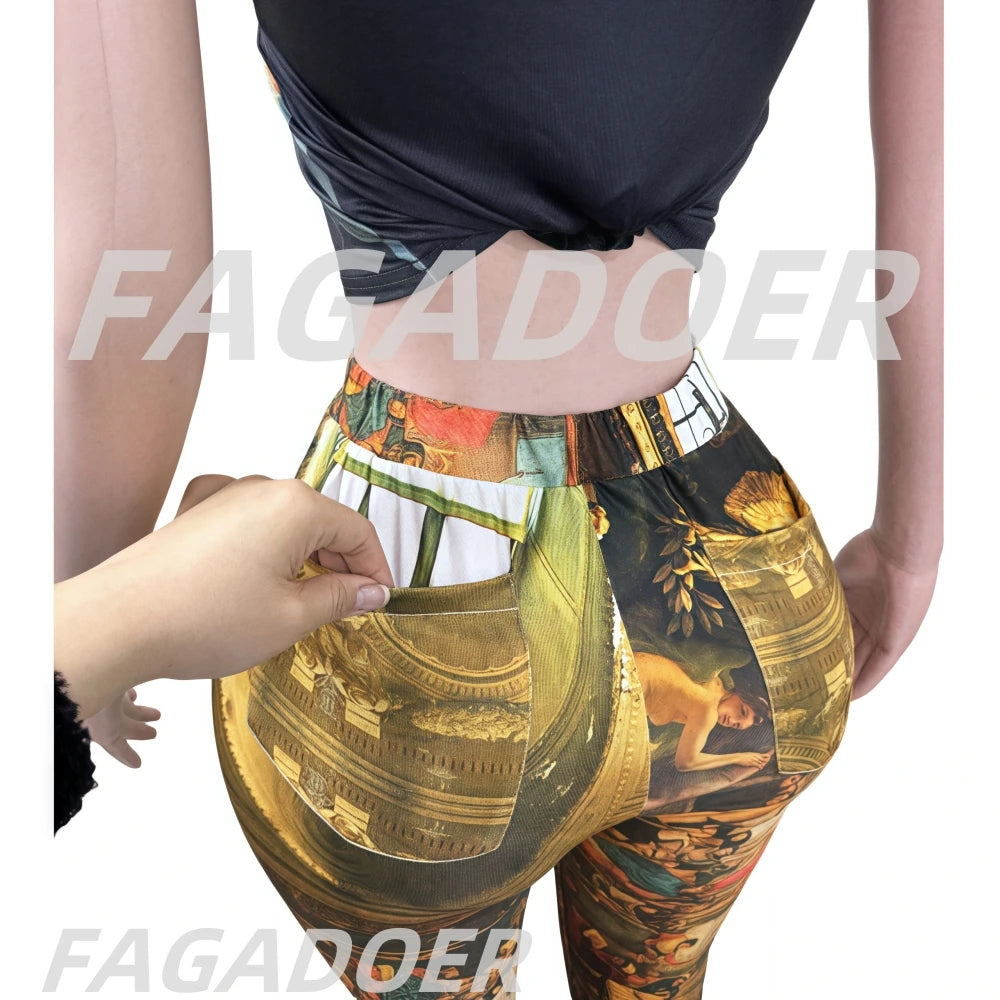 FAGADOER Mode-Print 2-teilige Sets Damen Outfit Ölgemälde Ärmelloses Crop Top und Hose Damen Streetwear Sommer Frühling Neu
