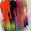 Miyake Plissiertes Maxikleid mit Farbverlauf, Rundhals, langen Ärmeln, locker sitzend, stark dehnbar, Laternenkleider für Damen, Sommer 2024, Neu