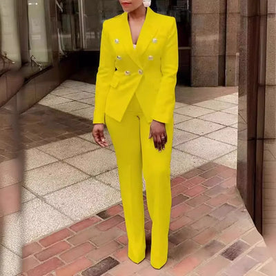 New women's solid colour small pieces of suit long-sleeved jacket trousers suit temperament commuter two-piece suit