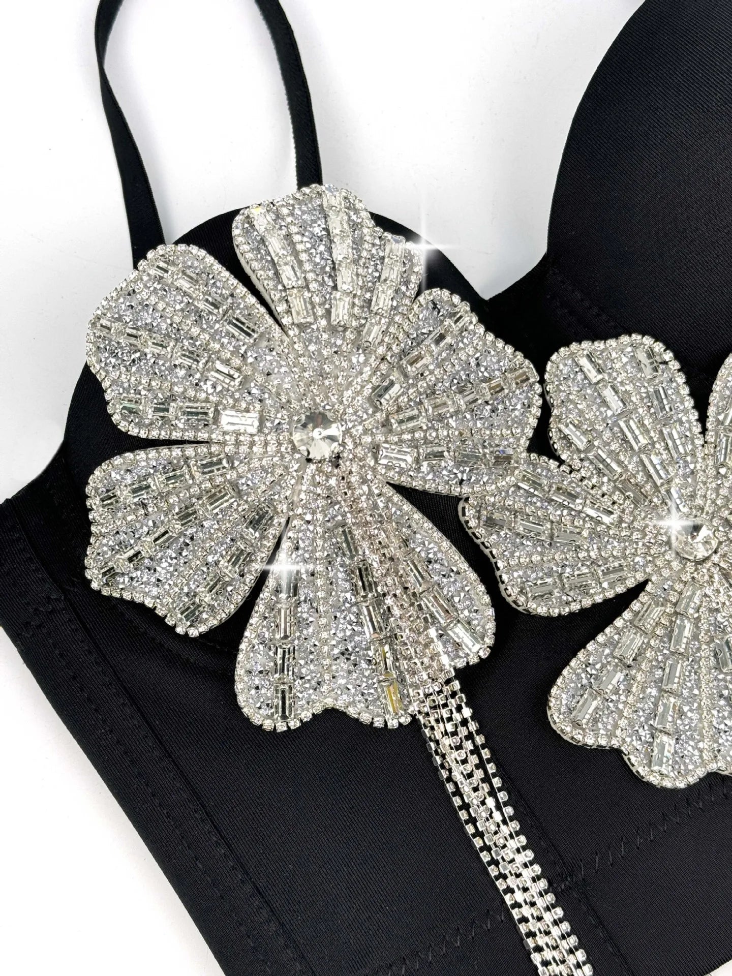 3Colors Women Fashion Diamonds Embroidery Flowers Tassel Bustier Corset Crop Tops To Wear Out Evening Club Party Camisoles Top
