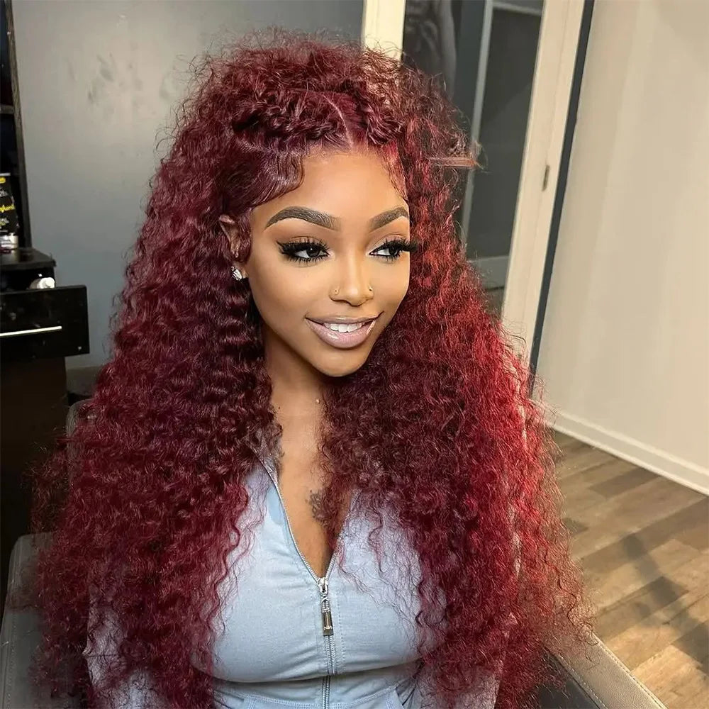 40 Inch Red Colored 13x6 Hd Lace Frontal Human Hair Wigs Pre Plucked 99J Burgundy Water Deep Wave Curly 30 36 40 Inch 13x4 Lace Front Wig For Women
