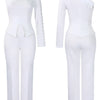 White 2 Piece Sets Women Outifits Autumn Slanted Shoulder Nail Bead Top Pants Two-piece Party Lady Matching Sets OL Fashion Suit