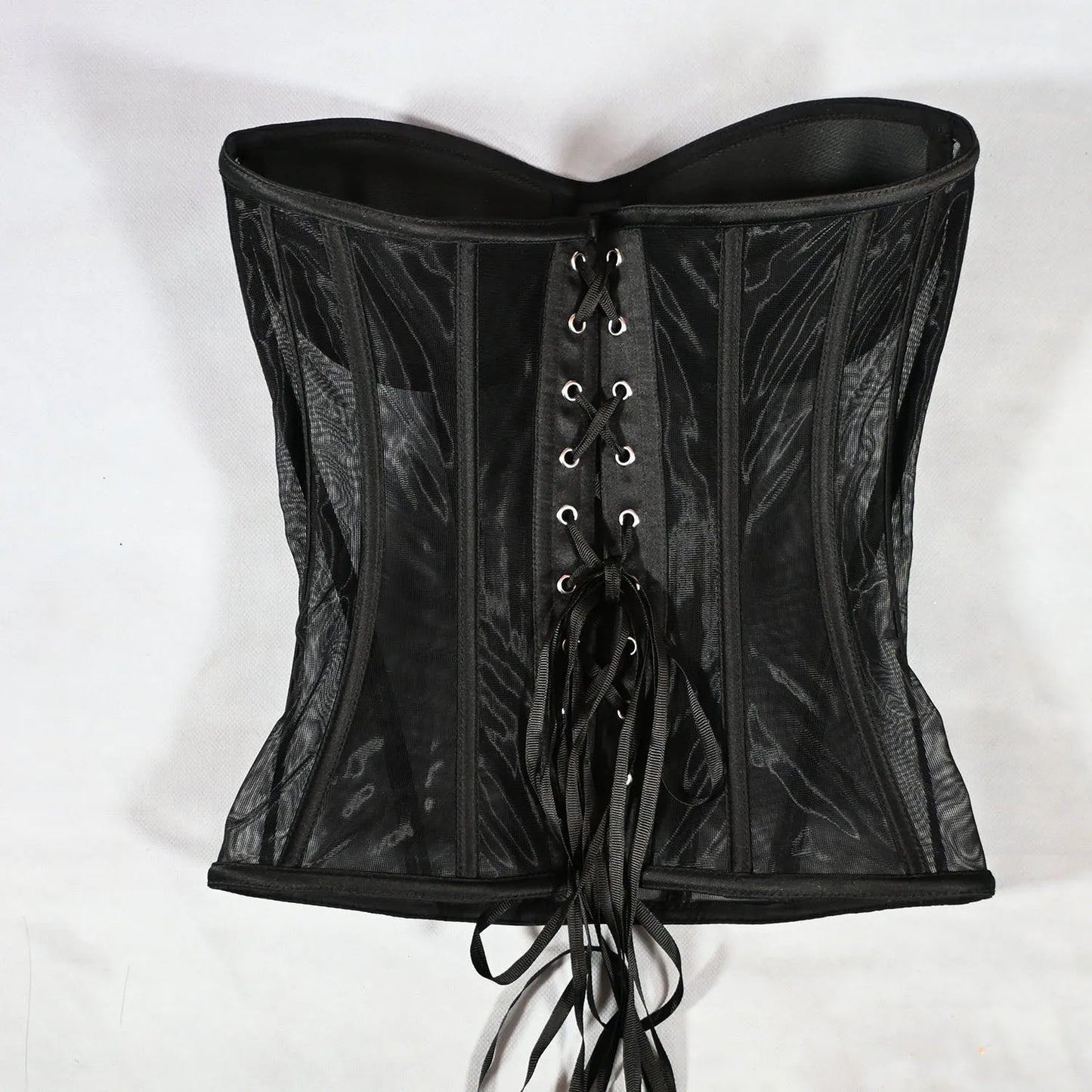 Women Mesh Corset Bustier With Cups Overbust Tight Shaping Tops Strapless Transparent Bodice Slimm Waist Wedding Lace Up Boned